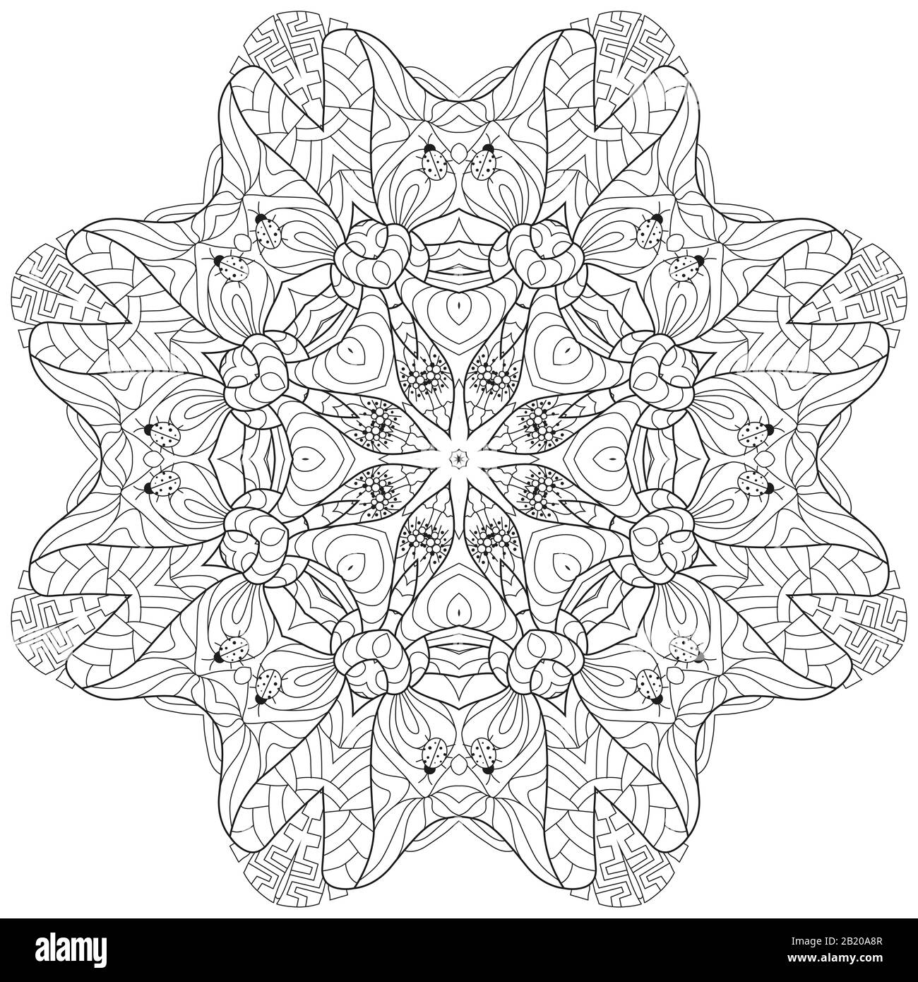 Hand drawn zentangle ornement circulaire pour colorier. Illustration de Vecteur