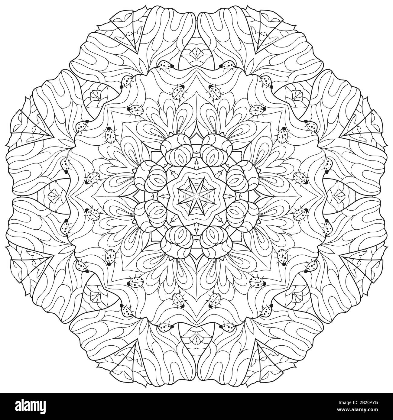 Hand drawn zentangle ornement circulaire pour colorier. Illustration de Vecteur