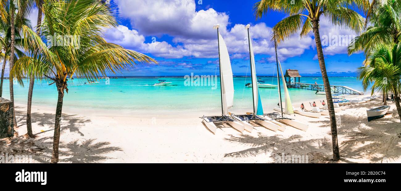 Paradis tropical à trou aux Biches, île Maurice. Banque D'Images