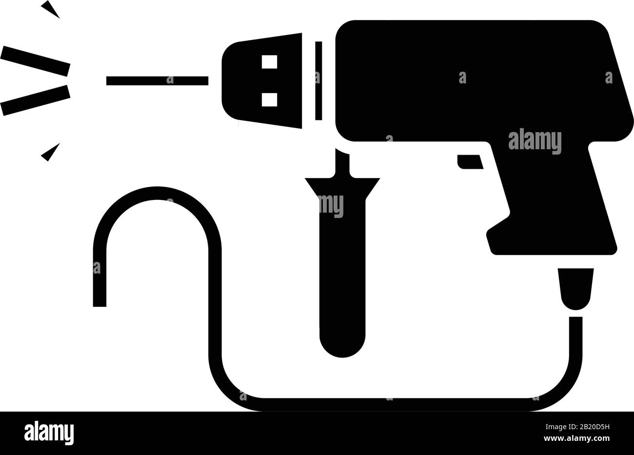 Icône noire de processus de perçage, illustration conceptuelle, symbole vectoriel plat, signe glyphe. Illustration de Vecteur