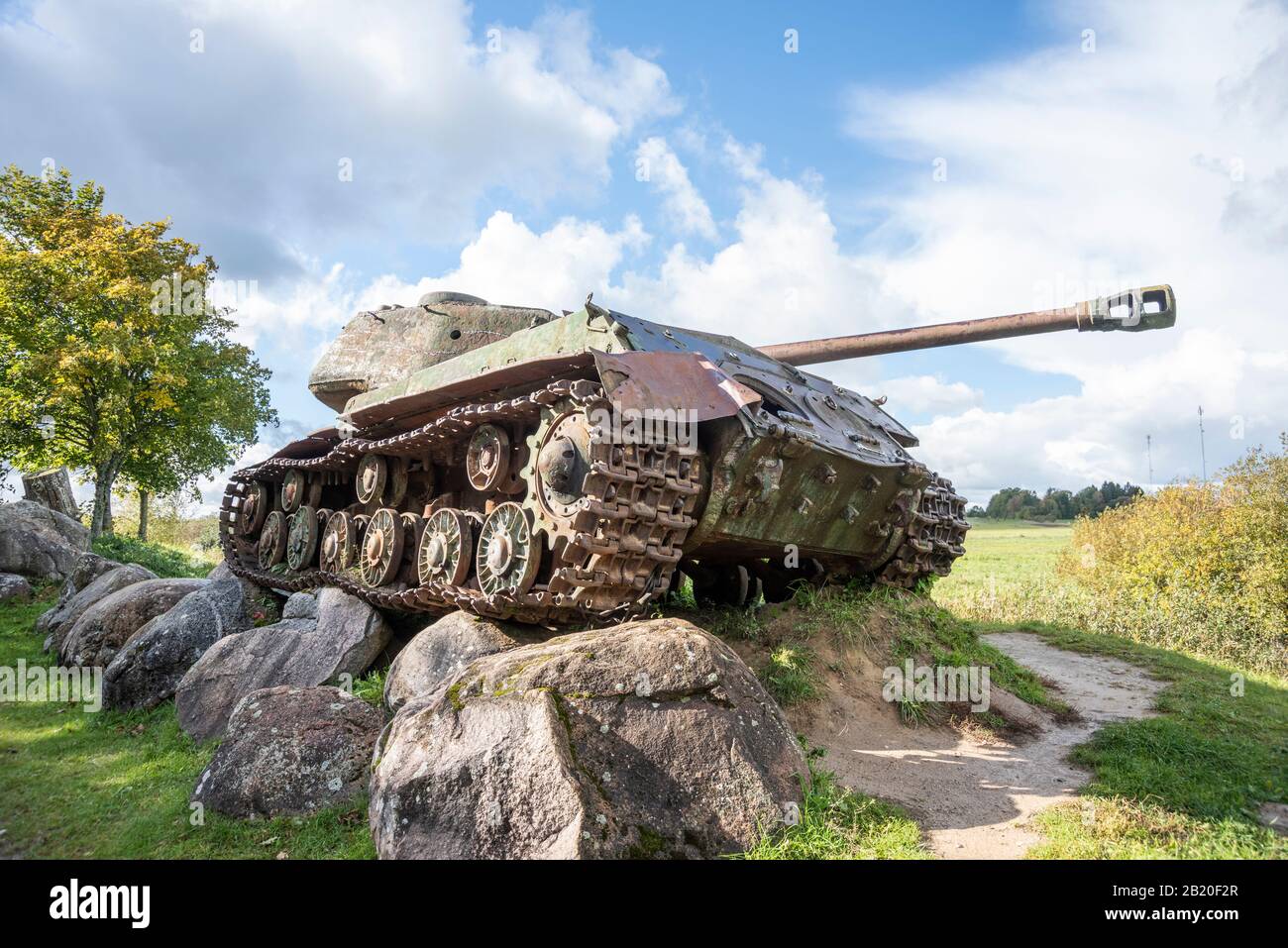 Réservoir russe, propriété Orvidai, Lituanie Banque D'Images