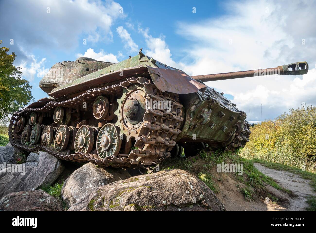 Réservoir russe, propriété Orvidai, Lituanie Banque D'Images