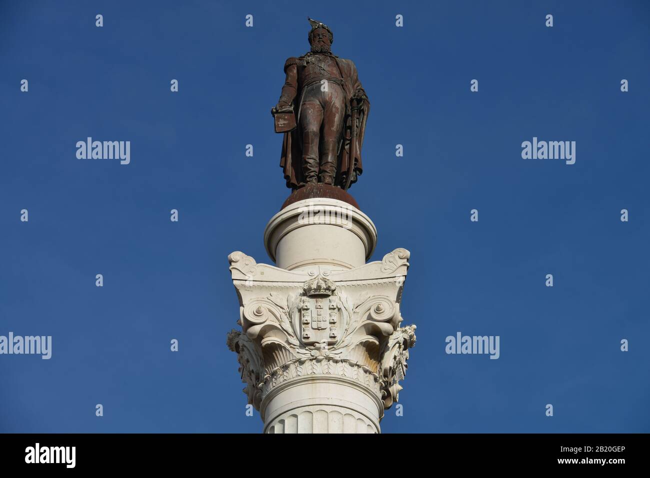 Saeule, statue, Koenig Pedro IV, Rossio-Platz, Altstadt, Lisboa, Portugal Banque D'Images