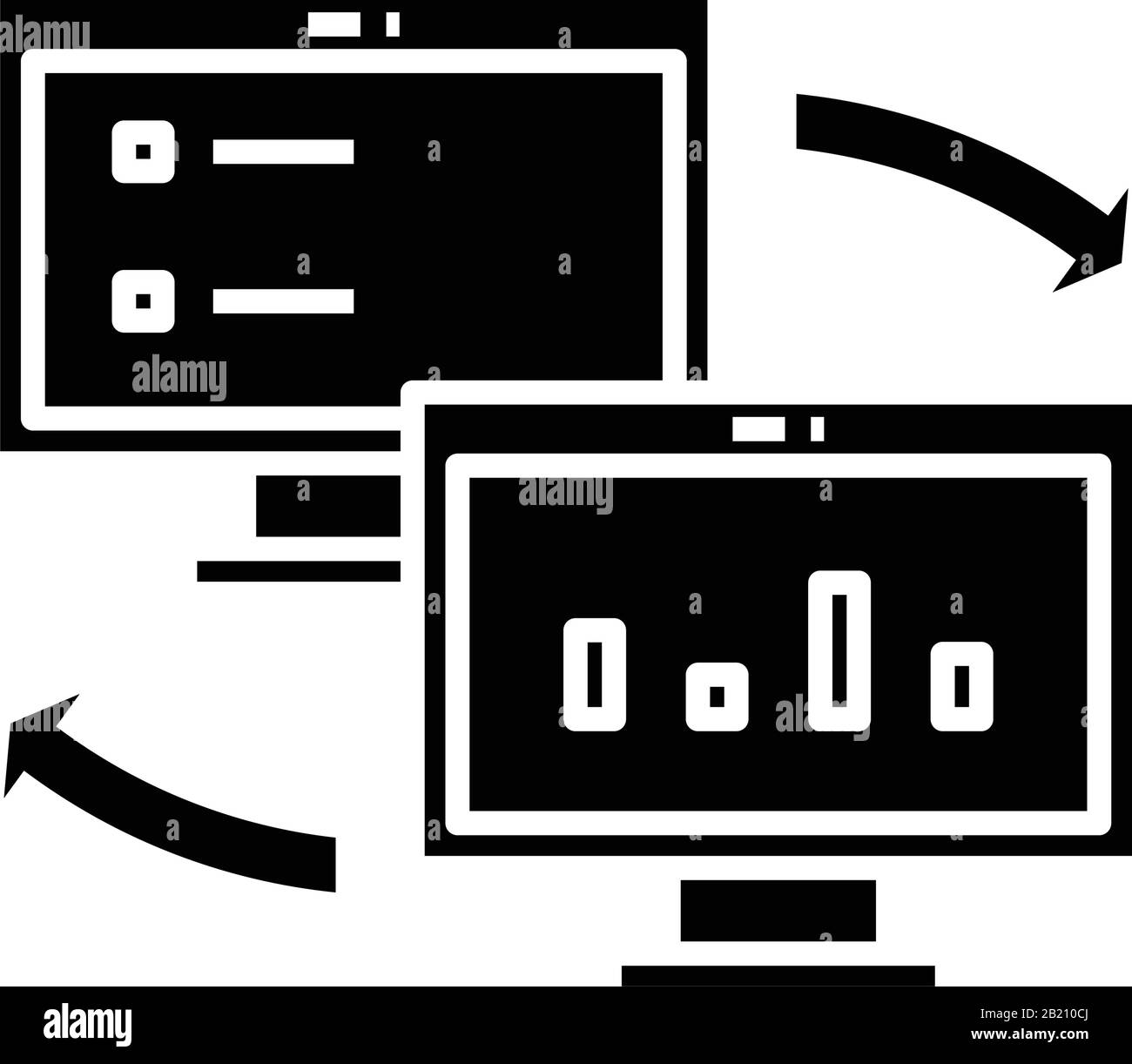 Icône noire de transfert de données, illustration conceptuelle, symbole vectoriel plat, signe glyphe. Illustration de Vecteur