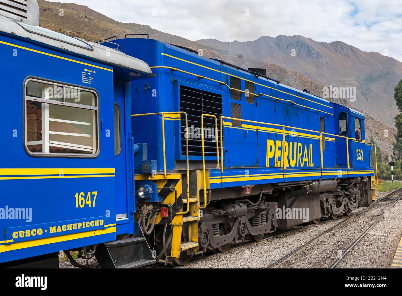 Perurail, chemin de fer péruvien du Sud, Ferrocarril del sur, sur le chemin de Cusco à Machupicchu, Pérou Banque D'Images