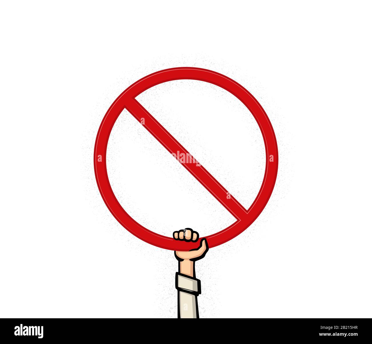 Une main tenant un signe d'interdiction isolé sur un fond blanc. Signe d'interdiction, interdit, avertissement, interdiction et arrêt. Illustration vectorielle. Illustration de Vecteur