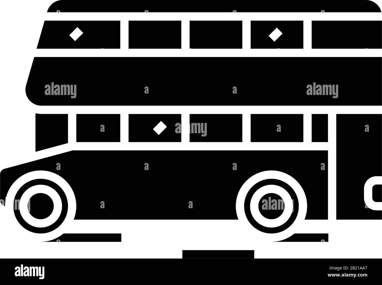 Icône noire de bus à impériale, illustration conceptuelle, symbole vectoriel plat, signe glyphe. Illustration de Vecteur
