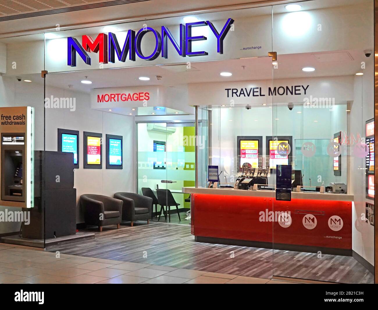 Voir l'avant et signer pour NM argent affaires dans Voyage argent & hypothèques partie de NoteMachine Group ATM & eurochange Intu Lakeside Essex Angleterre Royaume-Uni Banque D'Images