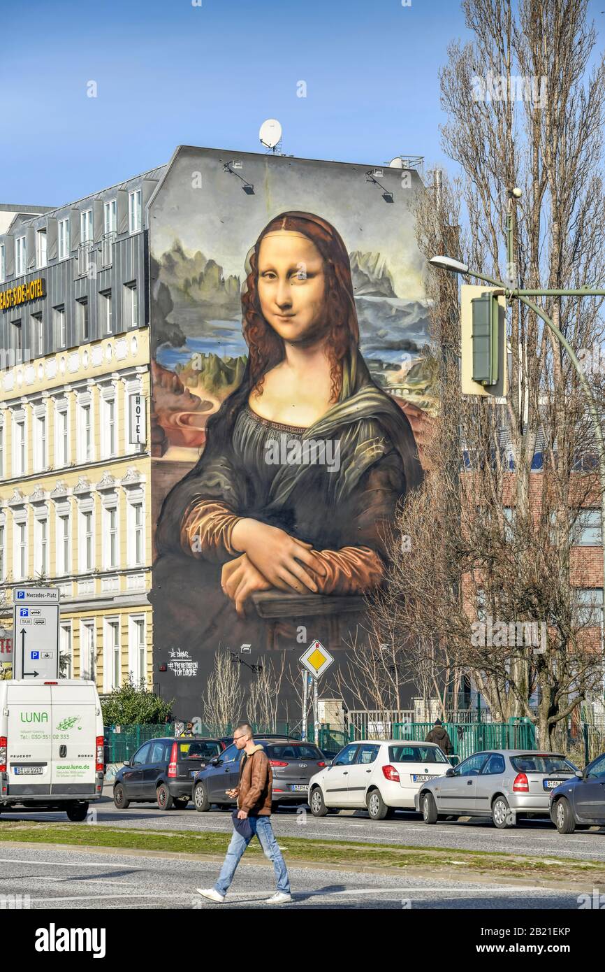 Mona Lisa Wandgemälde, Mühlenstraße, Friedrichshain, Berlin, Deutschland Banque D'Images