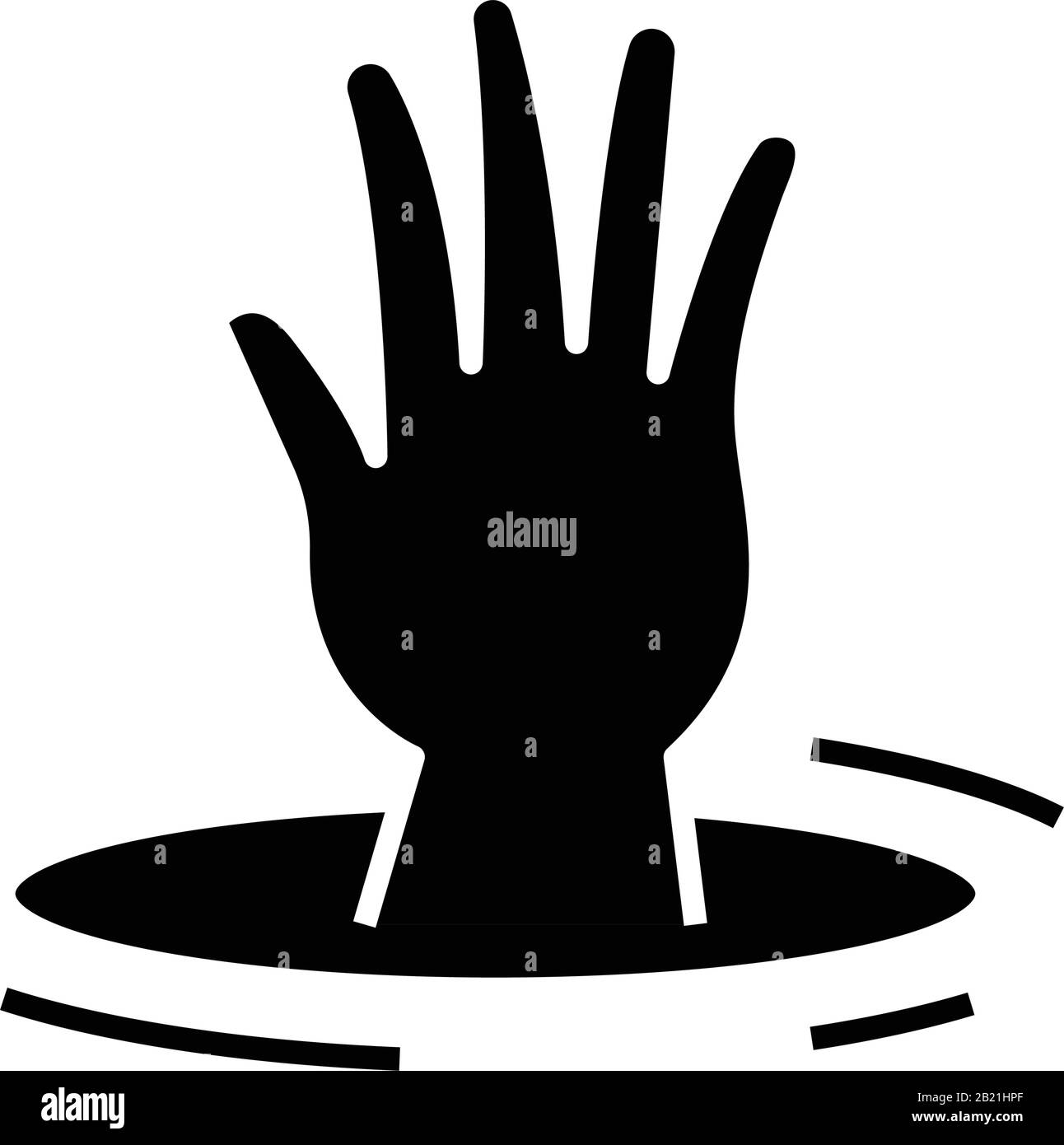 Icône noire noyade, illustration conceptuelle, symbole vectoriel plat, signe glyphe. Illustration de Vecteur