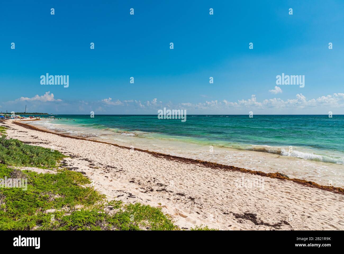 Vue sur une plage des Caraïbes près de Playa del Carmen, Quintana Roo, Mexique, Riviera Maya. Banque D'Images