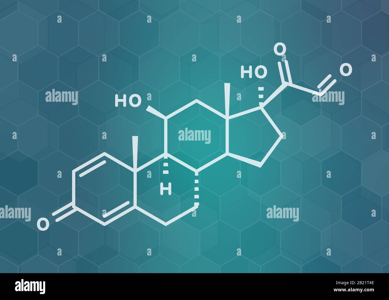 Molécule de médicament de corticostéroïdes de prednisolone, illustration Banque D'Images