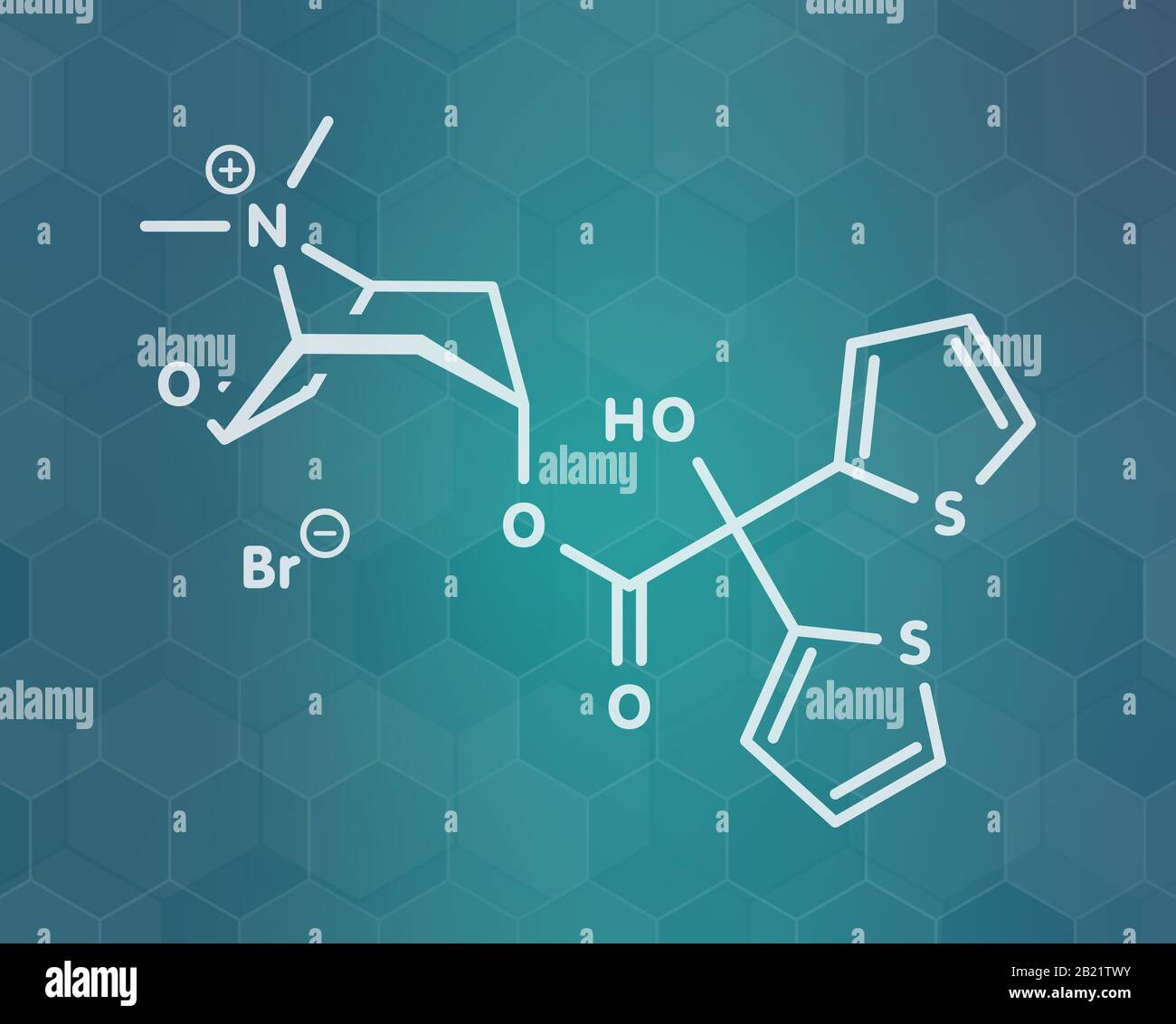Molécule de médicament MPOC au bromure de tiotropium, illustration Banque D'Images