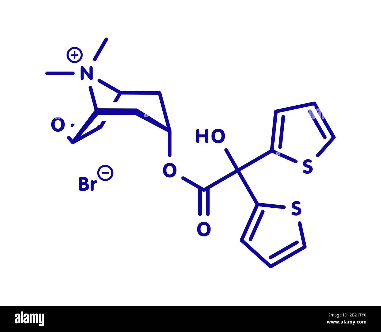 Molécule de médicament MPOC au bromure de tiotropium, illustration Banque D'Images