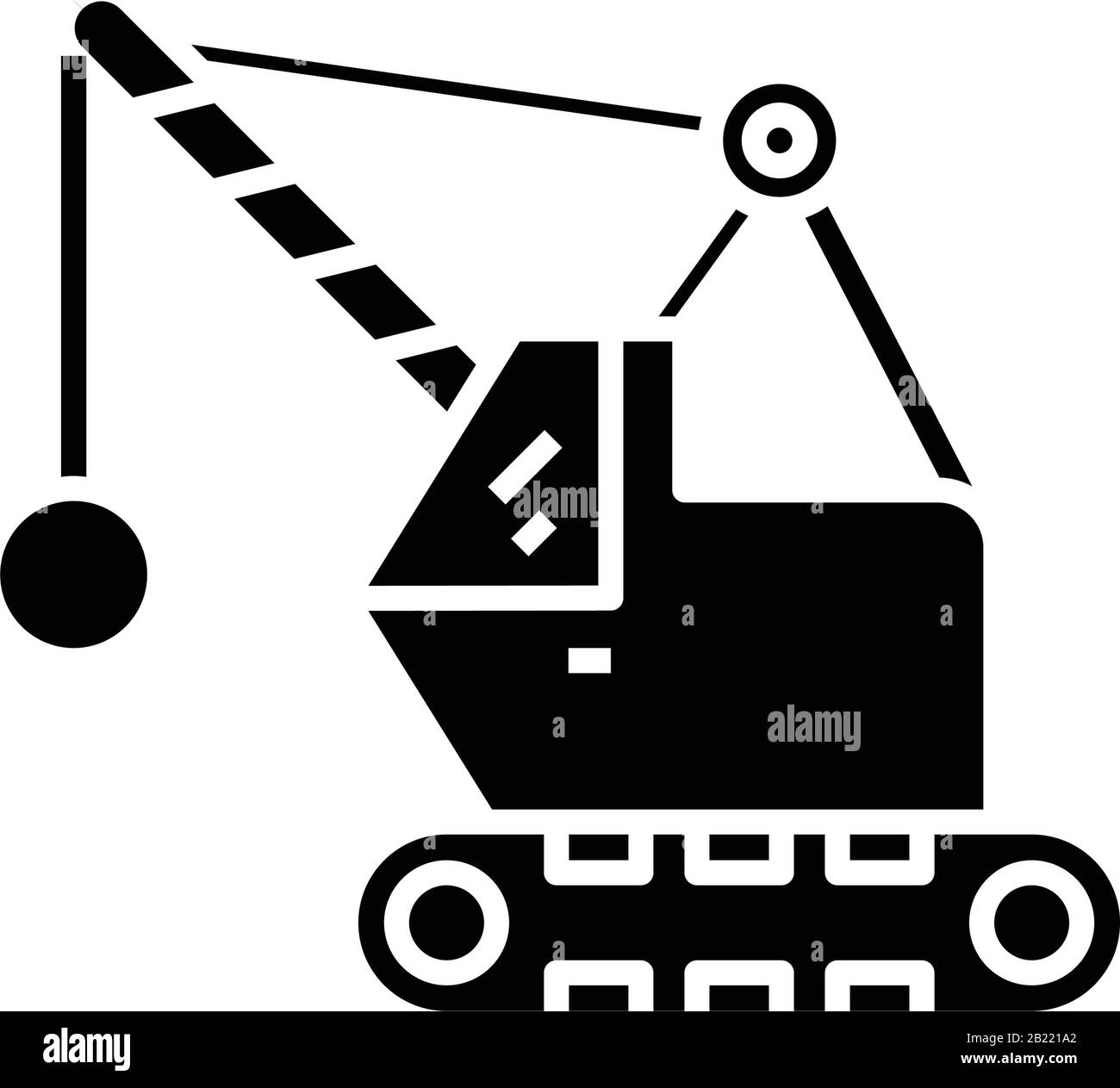 Icône noire de la machine de démolition, illustration conceptuelle, symbole vectoriel plat, signe glyphe. Illustration de Vecteur