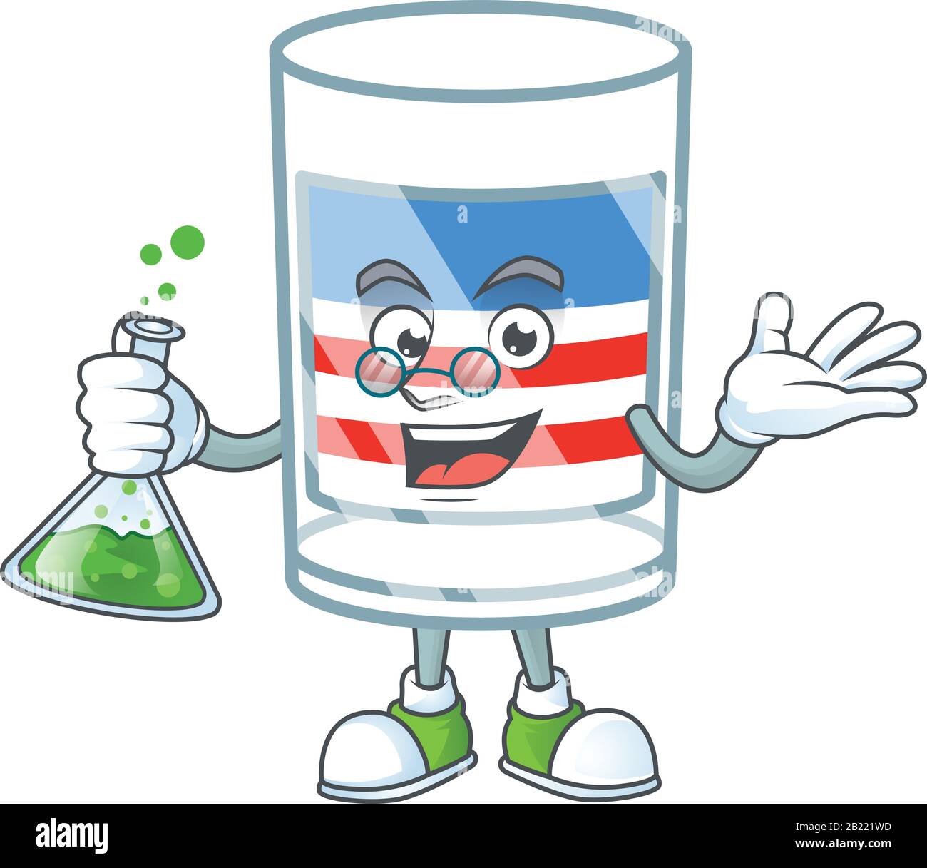 Un professeur de génie Etats-Unis raye le personnage de dessin animé en verre avec tube en verre Illustration de Vecteur