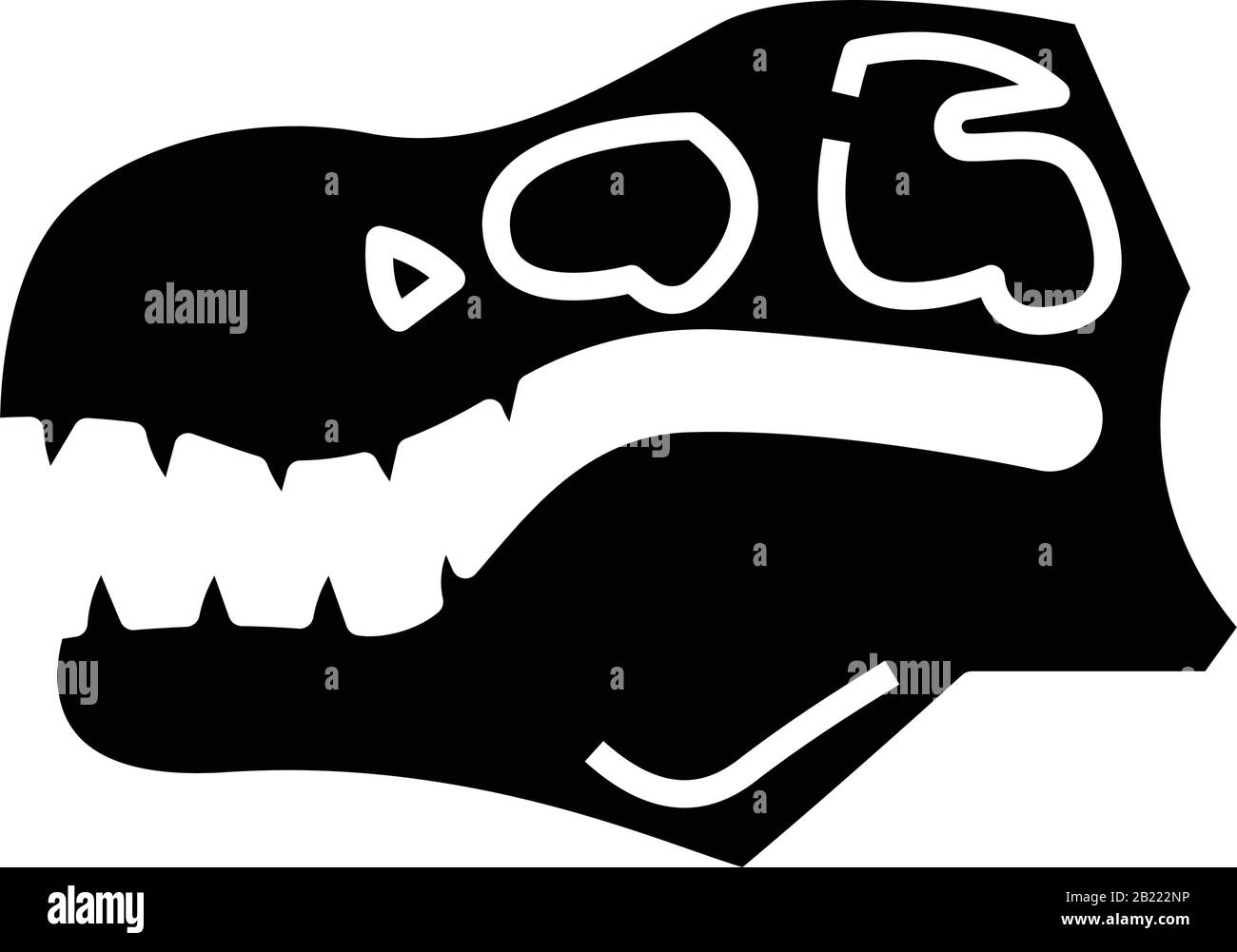 Icône noire du crâne de dinosaure, illustration conceptuelle, symbole vectoriel plat, signe glyphe. Illustration de Vecteur