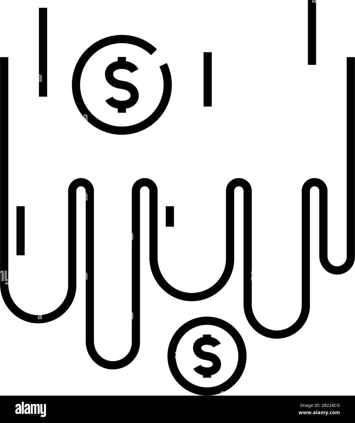 Icône de ligne de flux d'argent, signe de concept, illustration vectorielle, symbole linéaire. Illustration de Vecteur