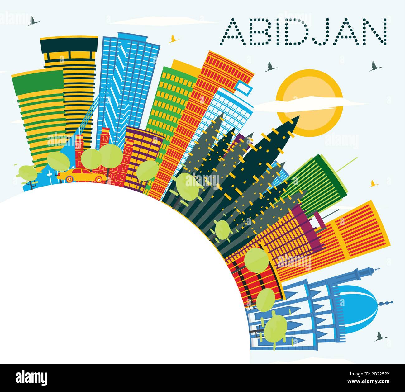 Abidjan Côte D'Ivoire Skyline Avec Bâtiments Couleur, Ciel Bleu Et Espace Copie. Illustration Vectorielle. Concept De Voyages D'Affaires Et De Tourisme. Illustration de Vecteur
