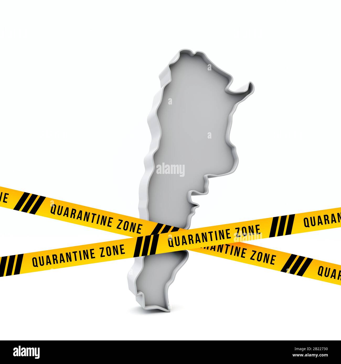 Carte Argentine avec bande de sécurité jaune d'avertissement de quarantaine. Rendu tridimensionnel Banque D'Images