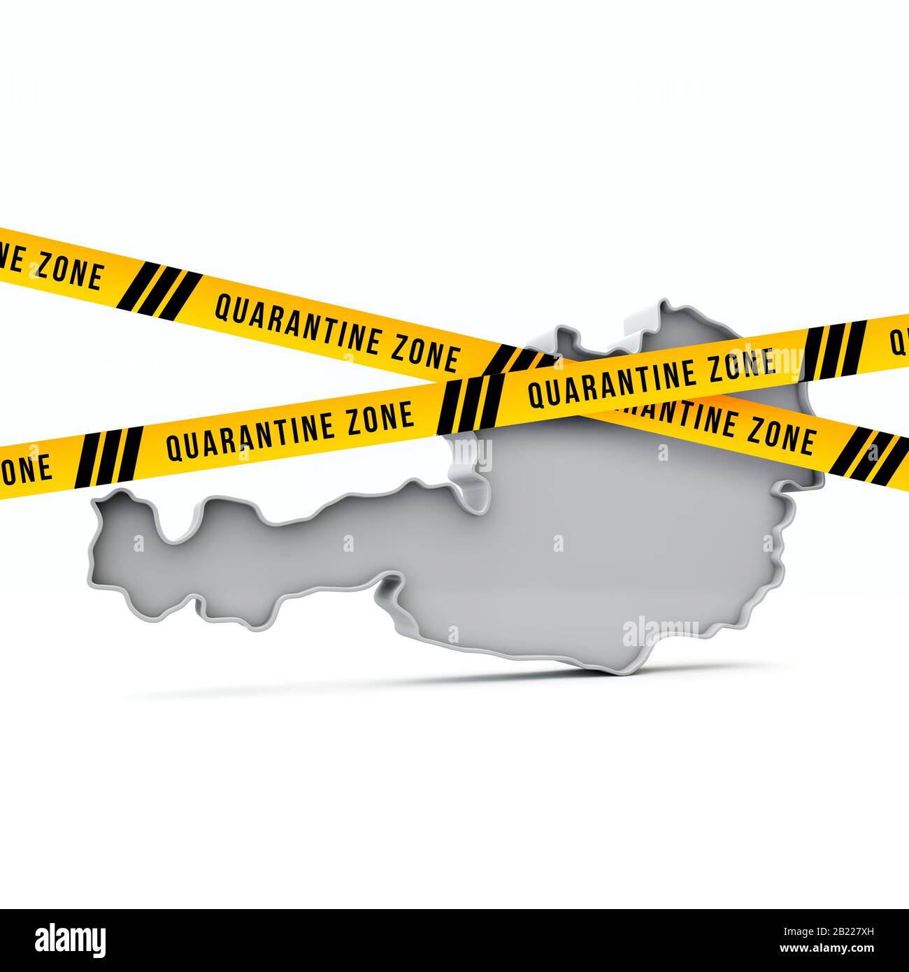 Autriche carte avec bande de sécurité jaune d'avertissement de quarantaine. Rendu tridimensionnel Banque D'Images