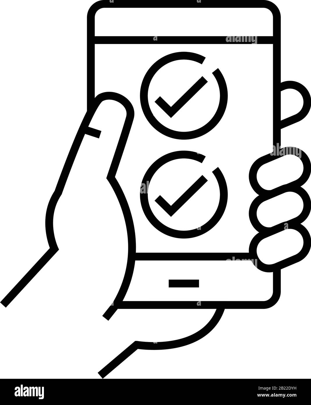 Icône de ligne de test des applications mobiles, panneau de concept, illustration vectorielle, symbole linéaire. Illustration de Vecteur