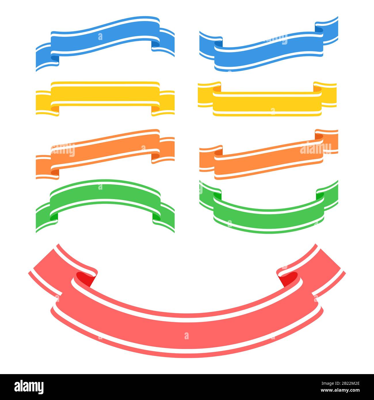 Jeu de bannières en ruban de couleur. Avec espace pour le texte. Illustration vectorielle plate simple isolée sur fond blanc. Adapté aux infographies, à la conception, à un Illustration de Vecteur