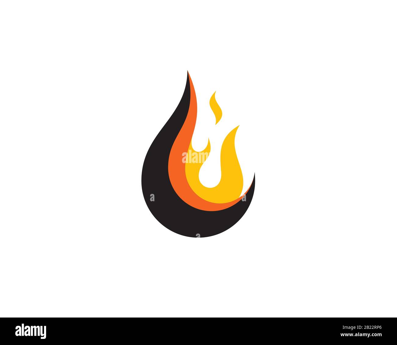 logo plat simple icône d'un jaune orange noir boule de feu de flamme Illustration de Vecteur