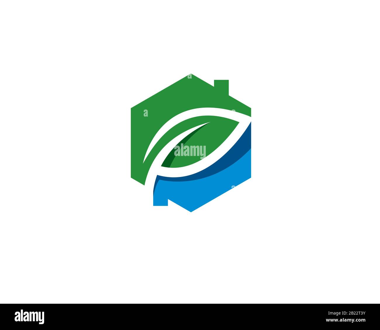 logo hexagonal maison avec espace négatif feuilles montrant un maison durable de bâtiment écologique Illustration de Vecteur