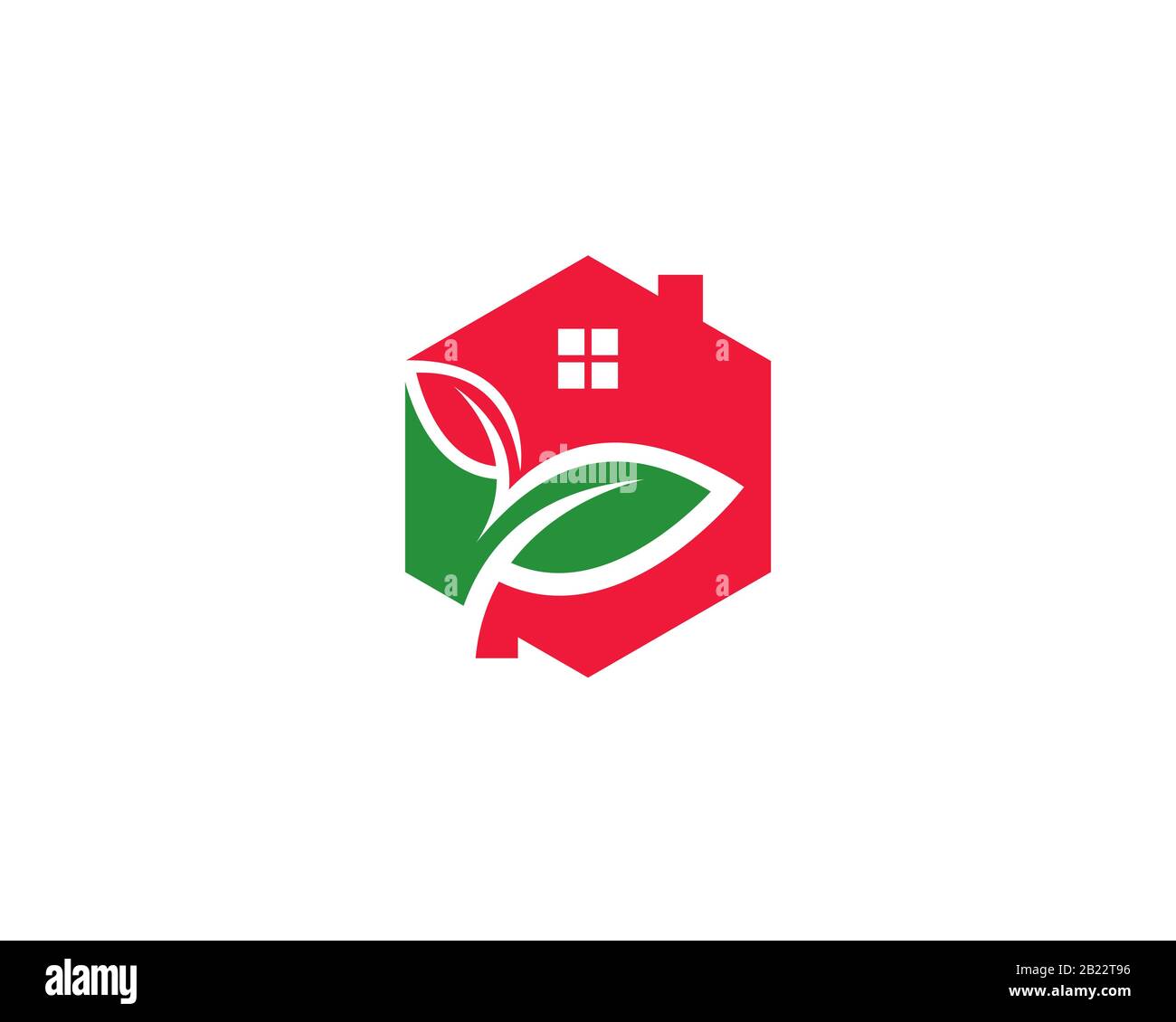 logo hexagonal maison avec espace négatif feuilles montrant un maison durable de bâtiment écologique Illustration de Vecteur