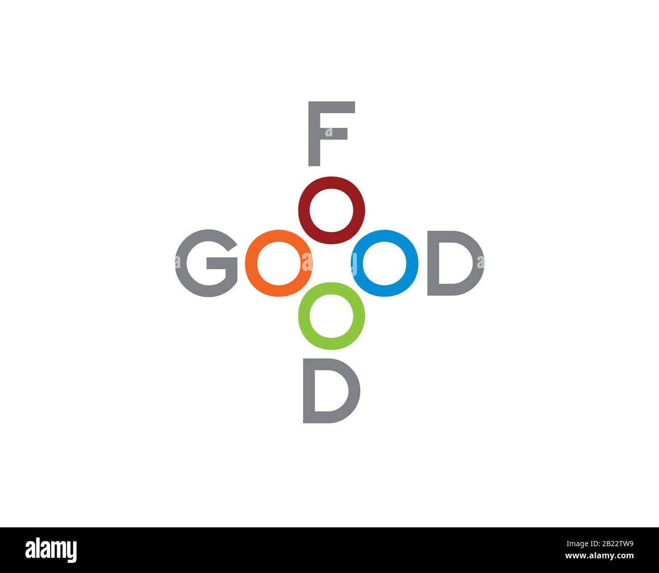 bon logo de mot-symbole alimentaire avec 4 cercle coloré comme santé symbole de croix Illustration de Vecteur
