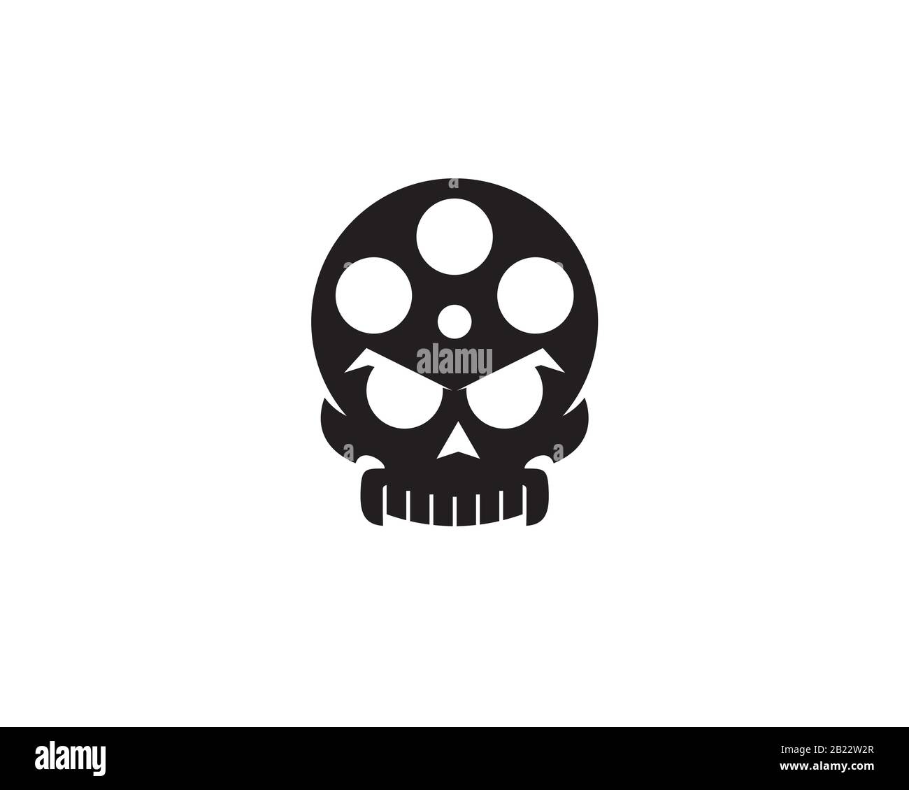 bobine de film avec les grands yeux comme un crâne étranger tête montrant le logo du film d'horreur Illustration de Vecteur