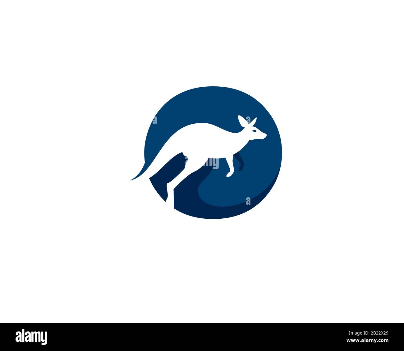 kangaroo running devant une forme circulaire bleue avec ombre Illustration de Vecteur