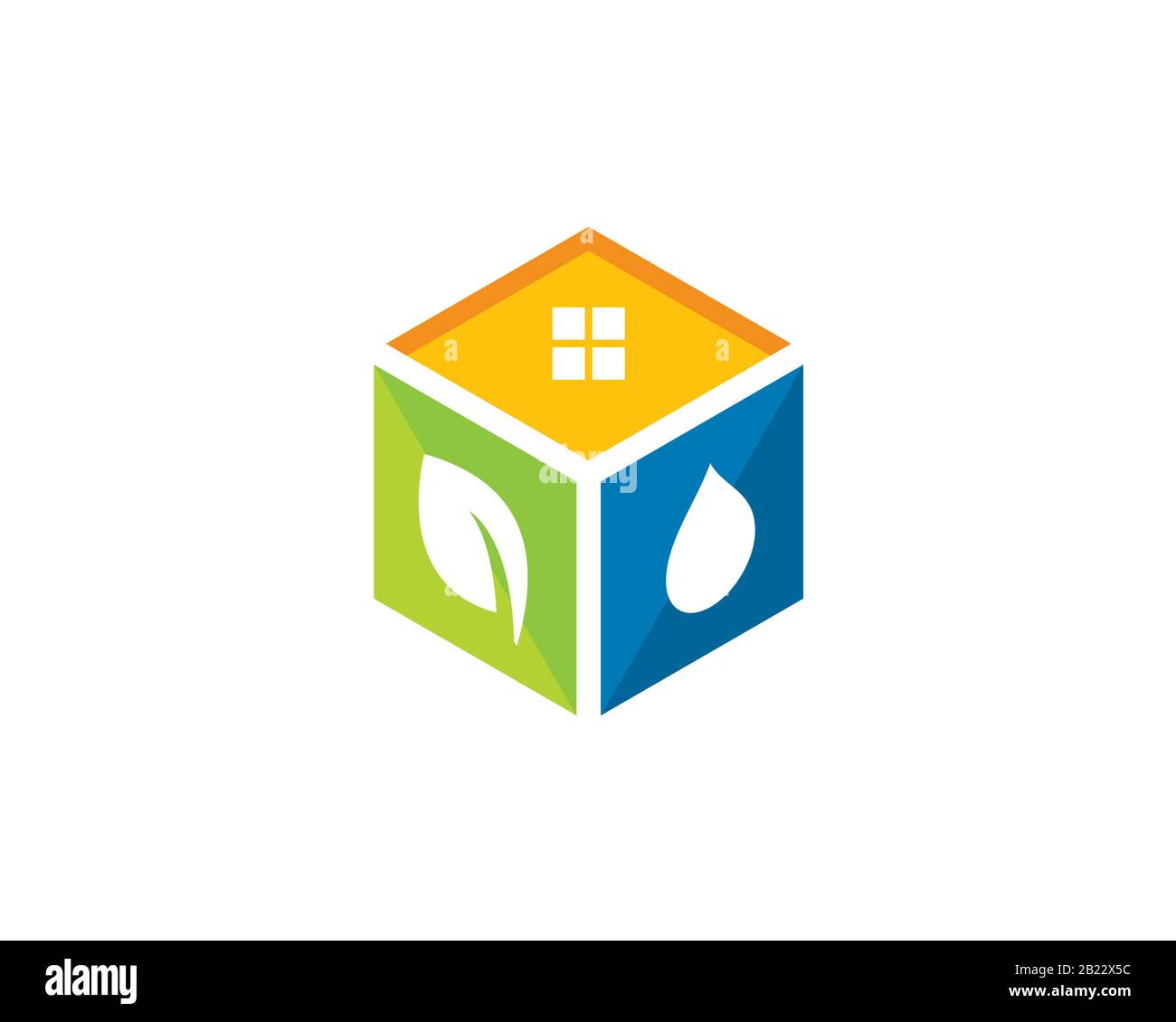 cube 3d coloré en tant que composition de 3 parallélogramme avec différentes icônes et signification : fenêtre, feuille et goutte d'eau Illustration de Vecteur