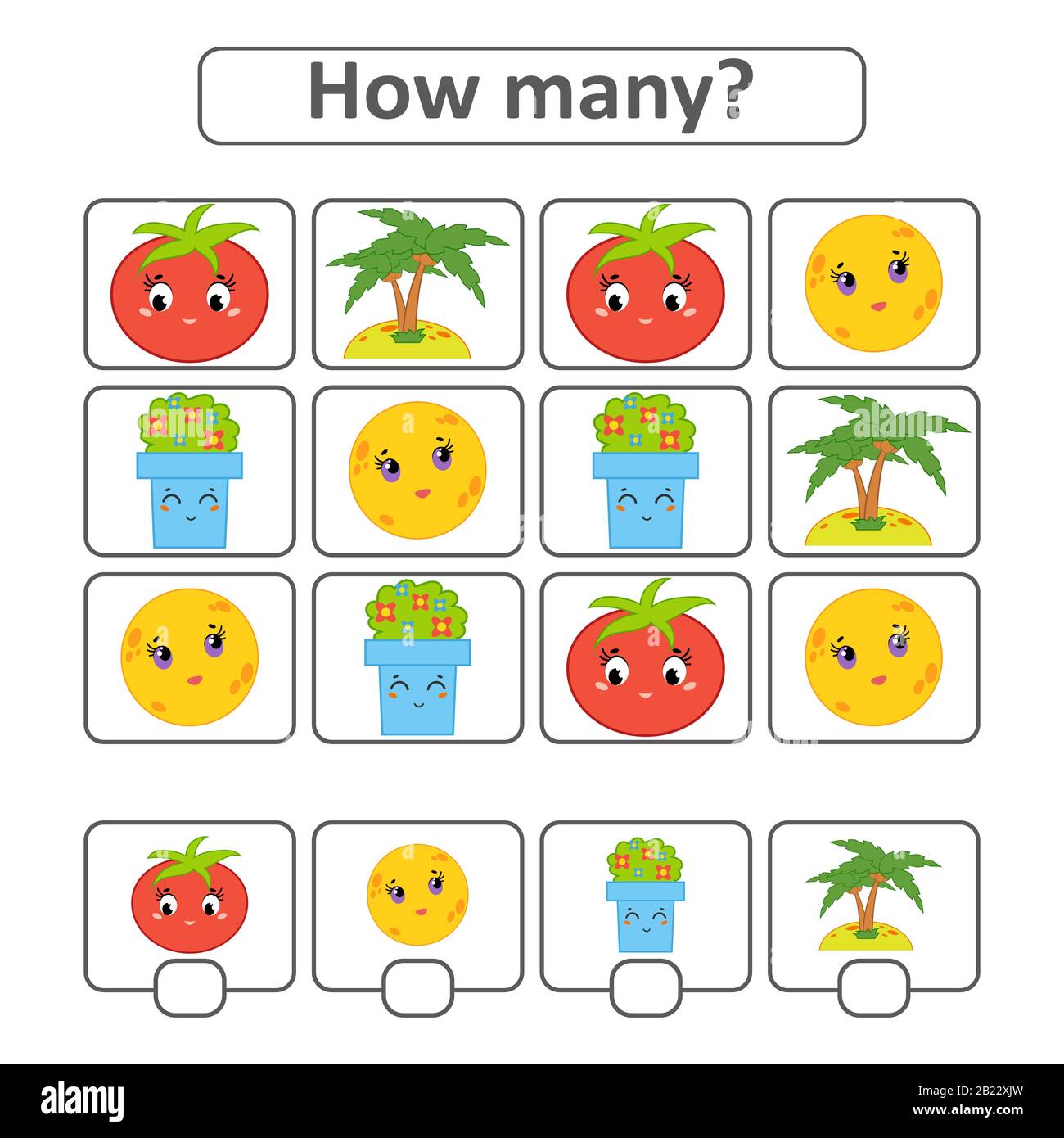 Jeu de comptage pour enfants d'âge préscolaire pour le développement de capacités mathématiques. Comptez le nombre d'objets dans l'image. Avec un endroit pour nous Illustration de Vecteur
