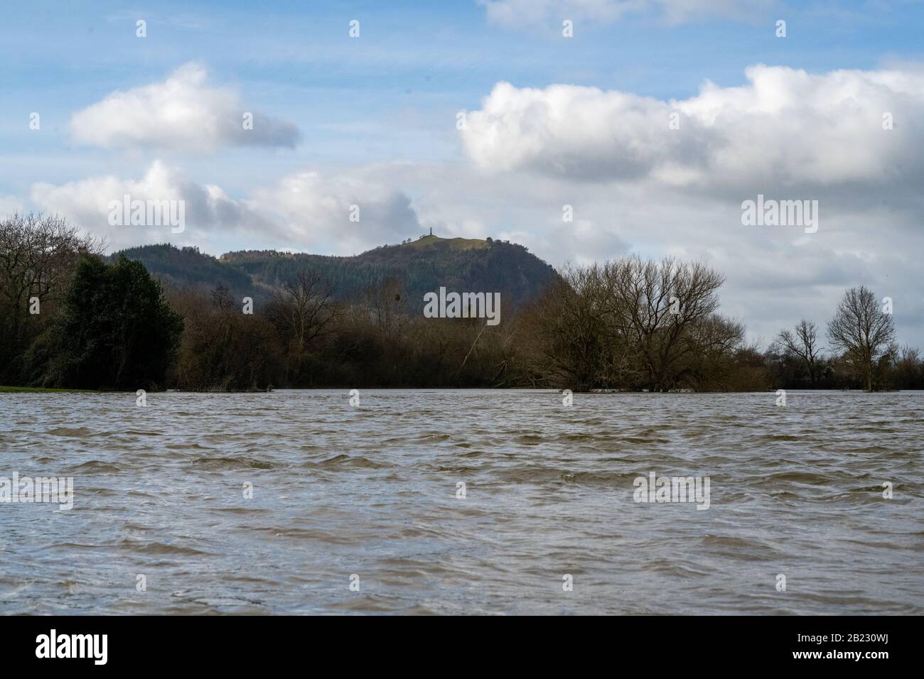 La campagne inondée près du village de Melverley, Shropshire après la rivière Severn a fait éclater ses rives, provoquant la pire inondation depuis 20 ans Banque D'Images