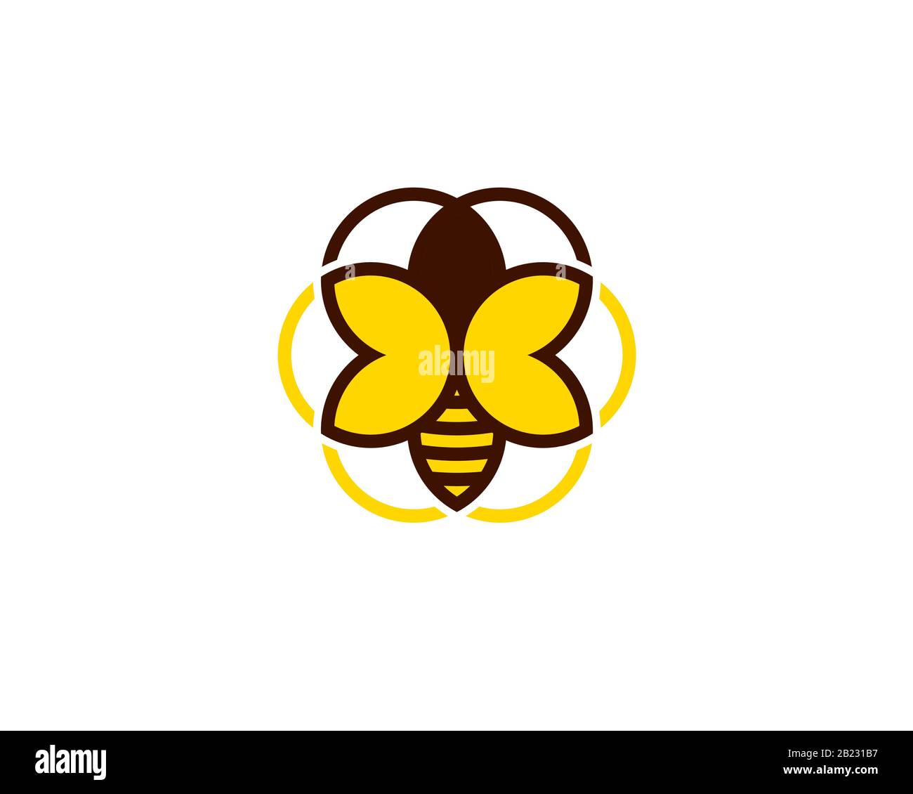 logo abeille à partir de lignes de guidage rondes formant une fleur hexagonale Illustration de Vecteur