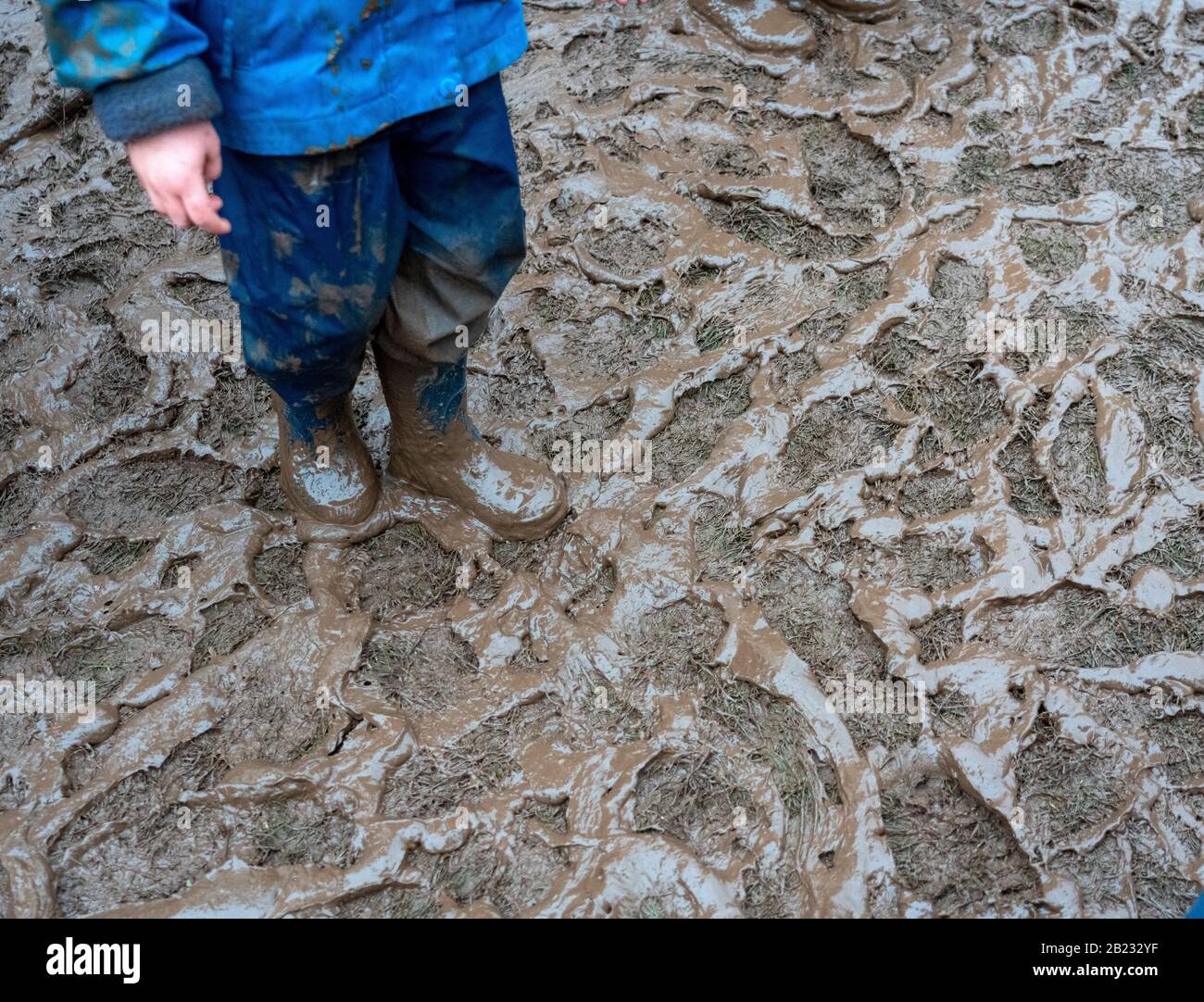 College Green pelouse réduite à un bain de boue après la grève scolaire Greta Thunberg et mars pour le climat par une journée humide en février 2020 Banque D'Images