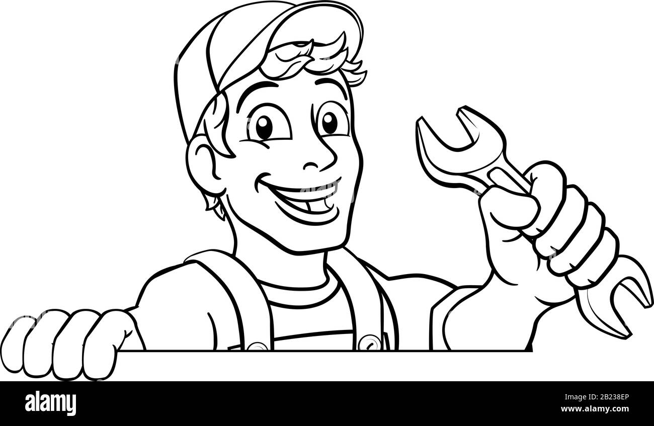 Plombier mécanicien Clés à cliquet Cartoon Handyman Illustration de Vecteur