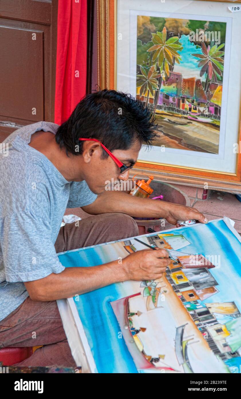 Kunstmaler bei der Arbeit, Melaka, Malaisie, Asien Banque D'Images
