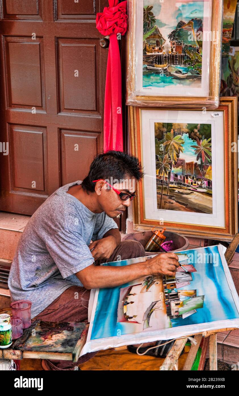Kunstmaler bei der Arbeit, Melaka, Malaisie, Asien Banque D'Images