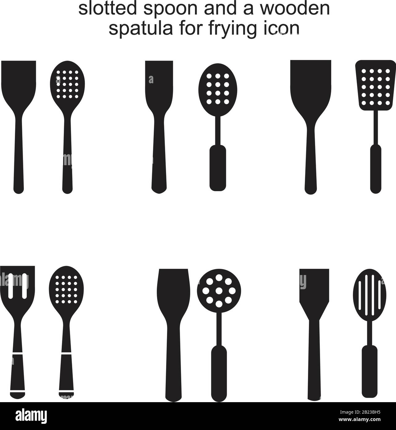 Cuillère fendue et spatule en bois pour modèle d'icône de friture noir  modifiable. Cuillère fendue et spatule en bois pour friture symbole icône  plat vecto Image Vectorielle Stock - Alamy