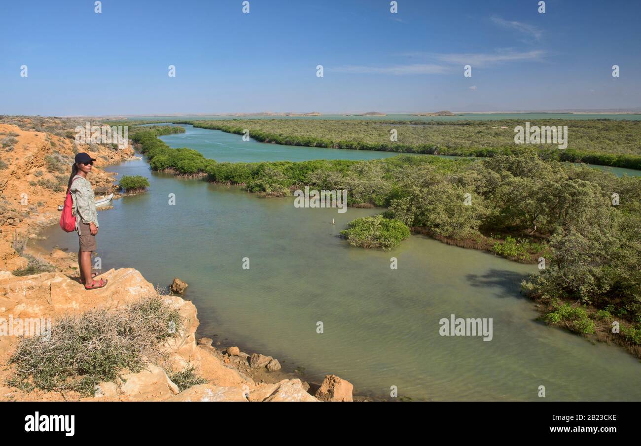 Le désert, les marais de mangroves et les Caraïbes, Punta Gallinas, pointe nord de l'Amérique du Sud, Guajira, Colombie Banque D'Images