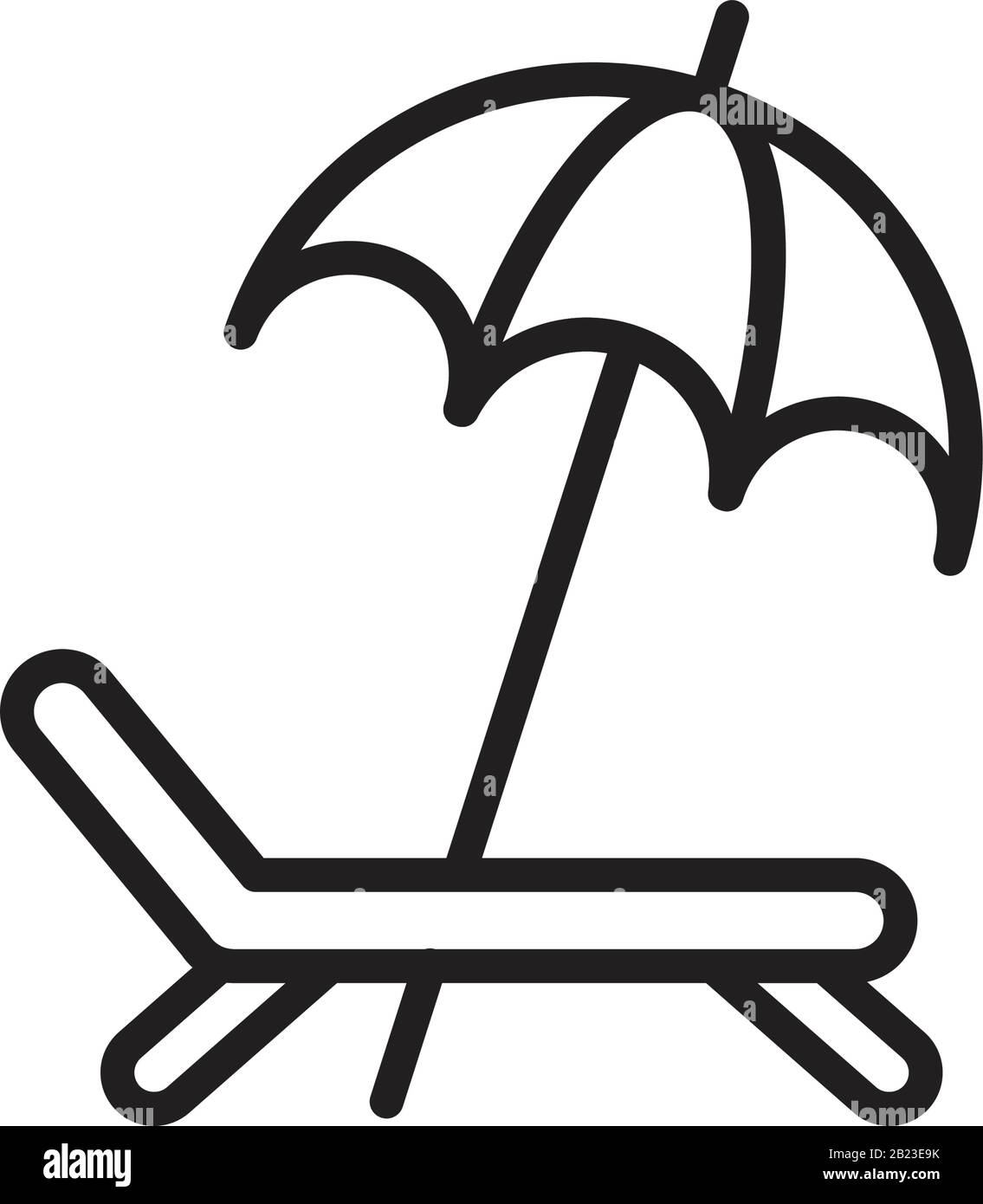 Une chaise longue avec un modèle d'icône de vecteur parapluie noir modifiable. Une chaise longue avec un symbole représentant un vecteur parapluie illustration vectorielle plate pour g Illustration de Vecteur