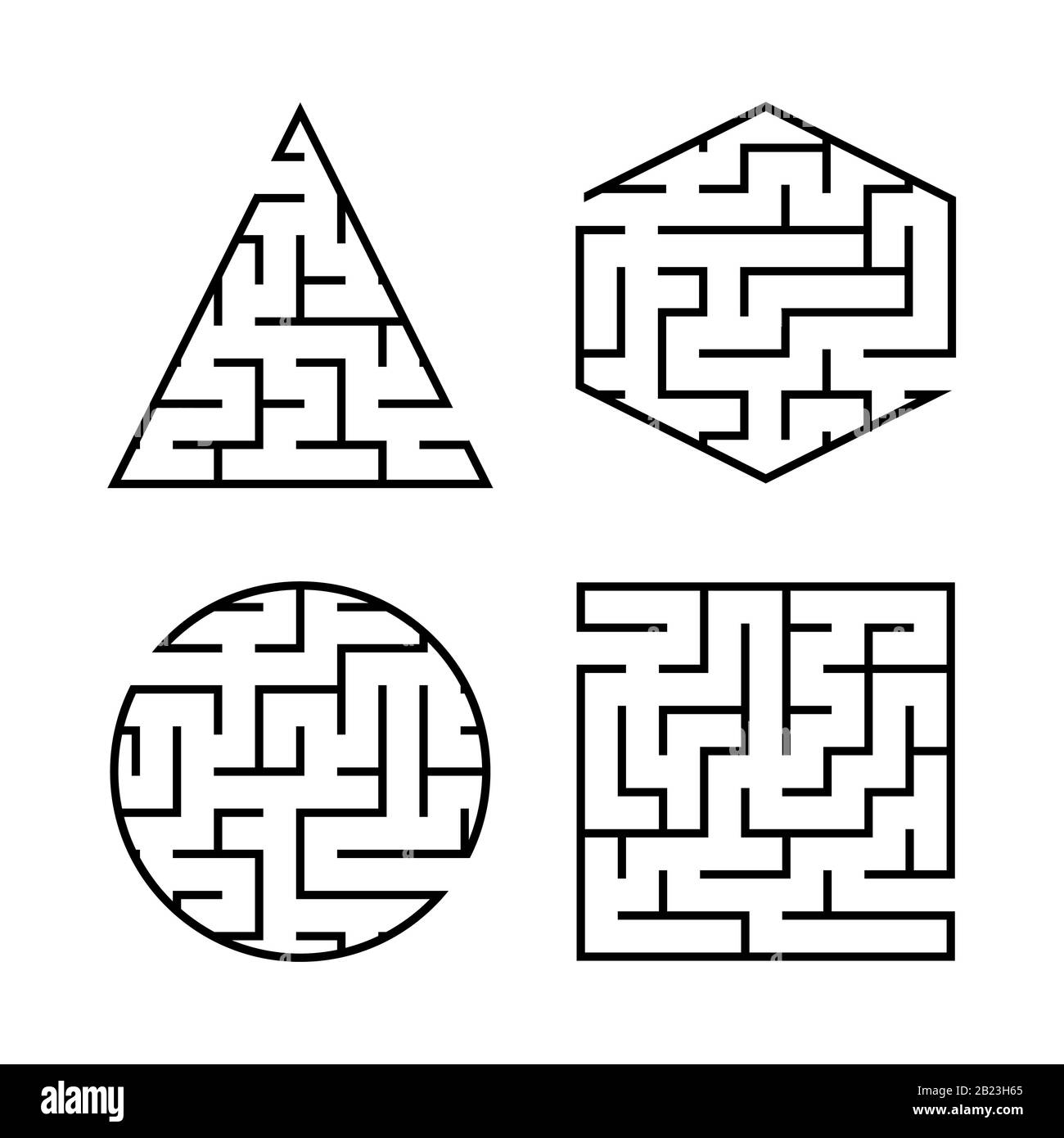 Un ensemble de labyrinthe pour les enfants. Un carré, un cercle, un hexagone, un triangle. Illustration vectorielle plate simple isolée sur fond blanc Illustration de Vecteur