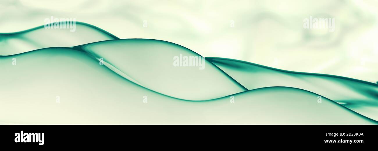 Abstrait fond liquide, en-tête panoramique avec lignes incurvées d'eau verte sur blanc Banque D'Images