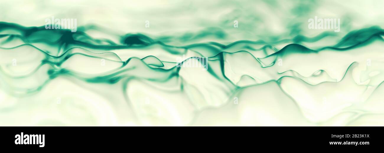 Abstrait fond liquide, en-tête panoramique avec lignes incurvées d'eau verte sur blanc Banque D'Images