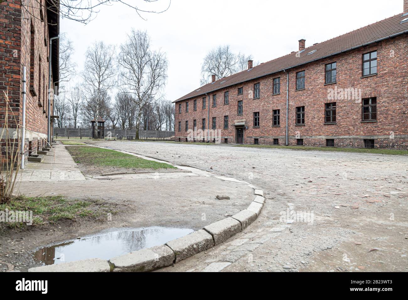 Vestiges de bâtiments à Auschwitz - Musée Birkenau et Mémorial Des Camps de la mort nazie de la seconde Guerre mondiale Banque D'Images