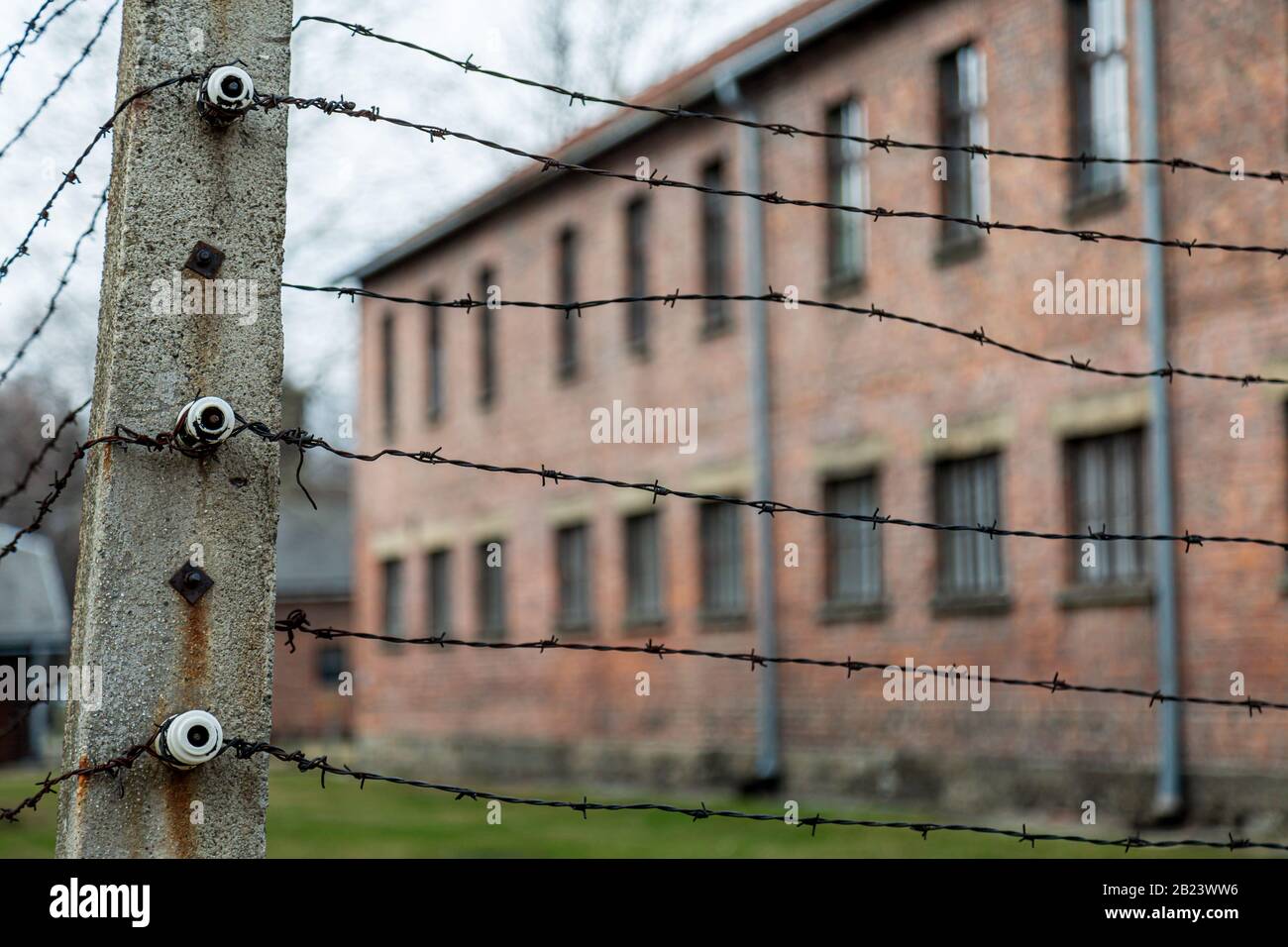 Vestiges de bâtiments à Auschwitz - Musée Birkenau et Mémorial Des Camps de la mort nazie de la seconde Guerre mondiale Banque D'Images