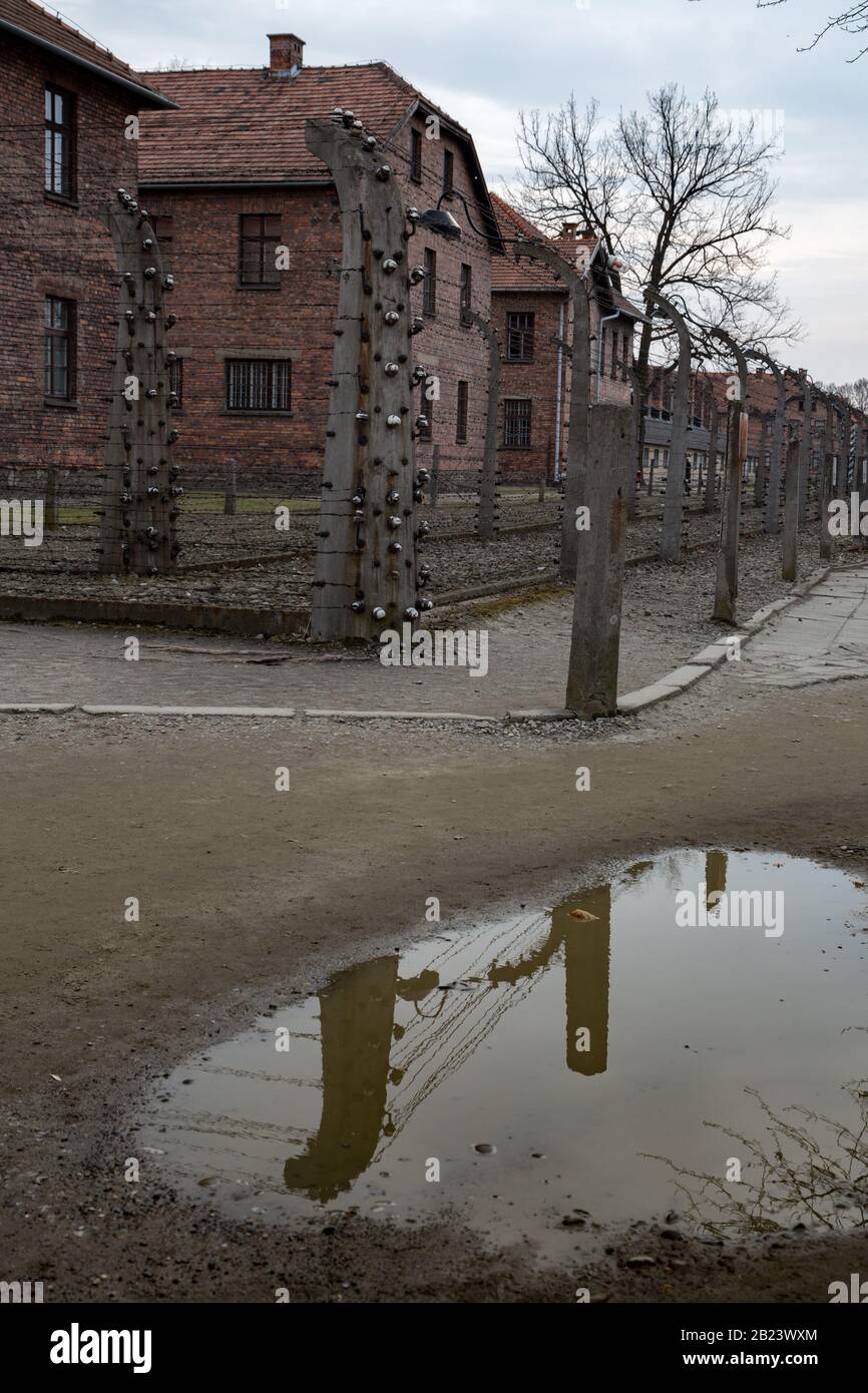 Vestiges de bâtiments à Auschwitz - Musée Birkenau et Mémorial Des Camps de la mort nazie de la seconde Guerre mondiale Banque D'Images
